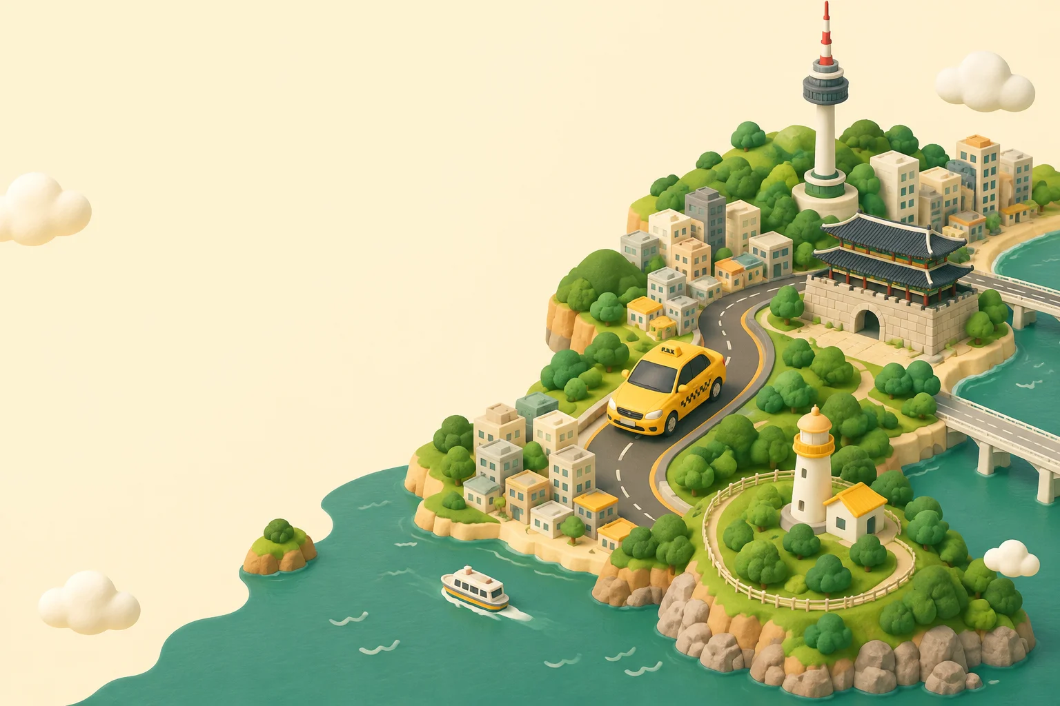 Un smartphone affichant l'interface de l'application de taxi Kakao T avec une carte de Séoul, à côté d'une carte eSIM Corée du Sud.